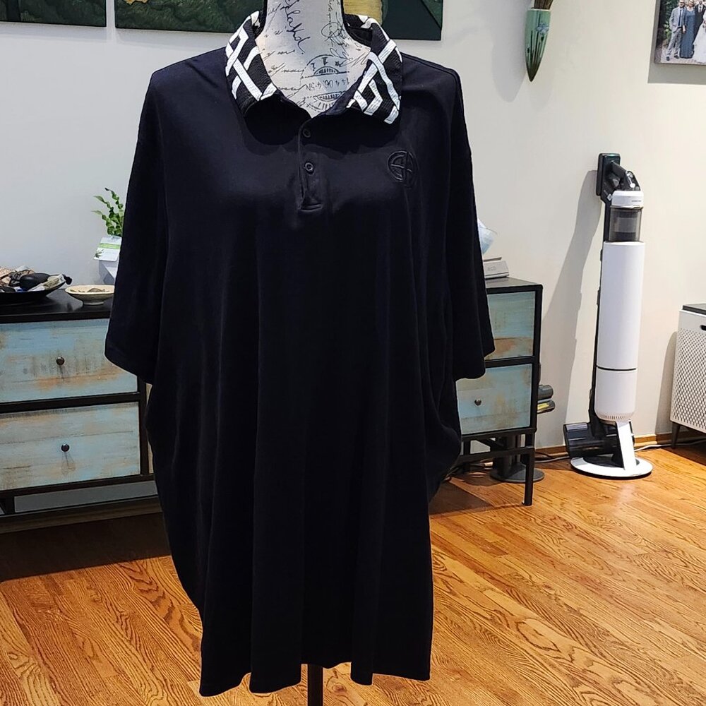 Men's Black Polo Shirt with Patterned Collar